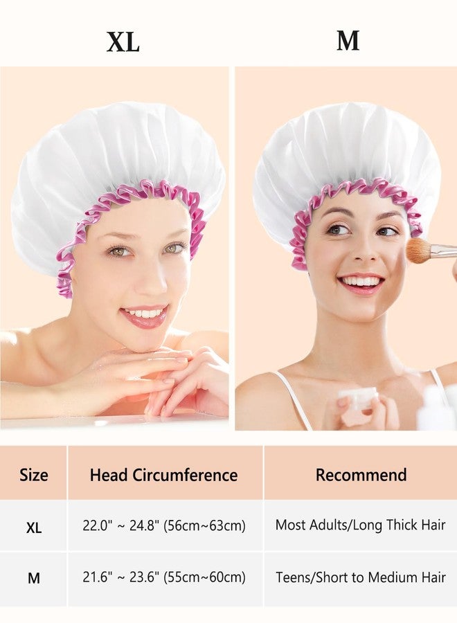mikimini White Large Shower Cap for Women Long Hair, Reusable Waterproof Double Layers Bathing Hair Cap Soft Comfortable PEVA Lining, Cute, Non-fading & Stretchy Shower Hat X-Large Pack of 1 - Image 2