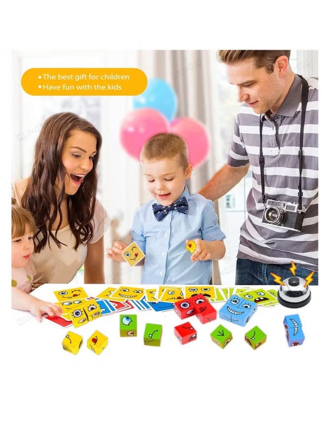 Expression Blocks Set with Clap Bell and 64 Cards, Wooden Expressions Matching Block Puzzles, Funny Emoji Building Cubes, Face Changing Magic Cube Game, Educational Montessori Toys, Perfect Gift for Kids - Image 3