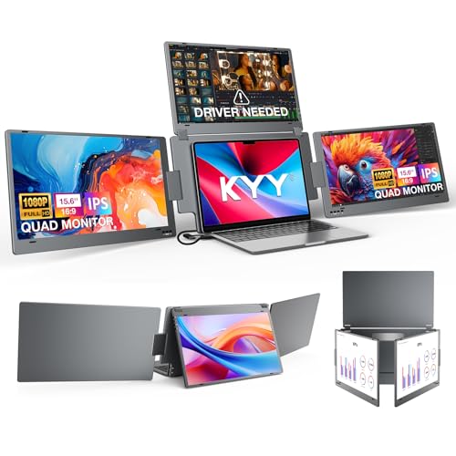 KYY Laptop Screen Extender for Laptop, 15.6" Quad Portable Monitor, 1080P Triple Screen Laptop Monitor Extender, One Cable Connection, Alloy Body, Auto Rotation, for 12–17.3” Laptops, X90G - Image 1