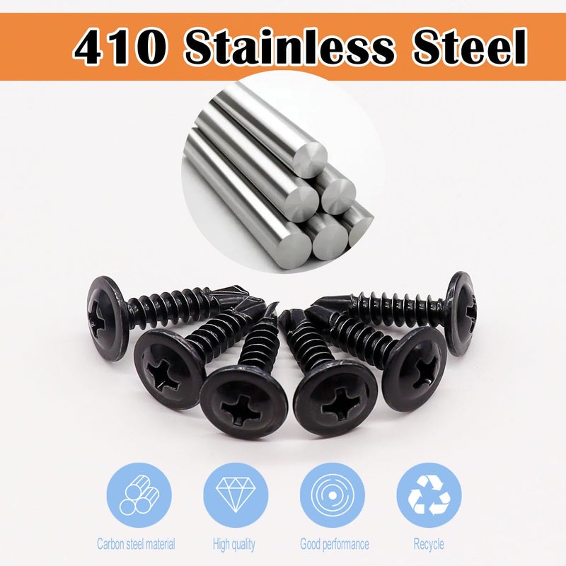weideer 180pcs #8×1" Sheet Metal Screws Self Tapping Screws 410 Stainless Steel Black Truss Head Self Drilling Screws Quick Tapping Screw with Screwdriver Bit K-169-25-BK - Image 4