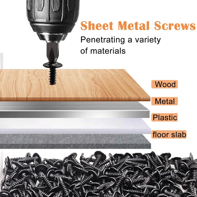 weideer 180pcs #8×1" Sheet Metal Screws Self Tapping Screws 410 Stainless Steel Black Truss Head Self Drilling Screws Quick Tapping Screw with Screwdriver Bit K-169-25-BK - Image 3