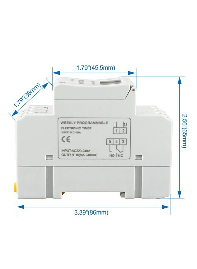 Baomain THC15A AC 220V - 240V Digital LCD Power Programmable Timer Time Switch Relay 16A Amp White - Image 2
