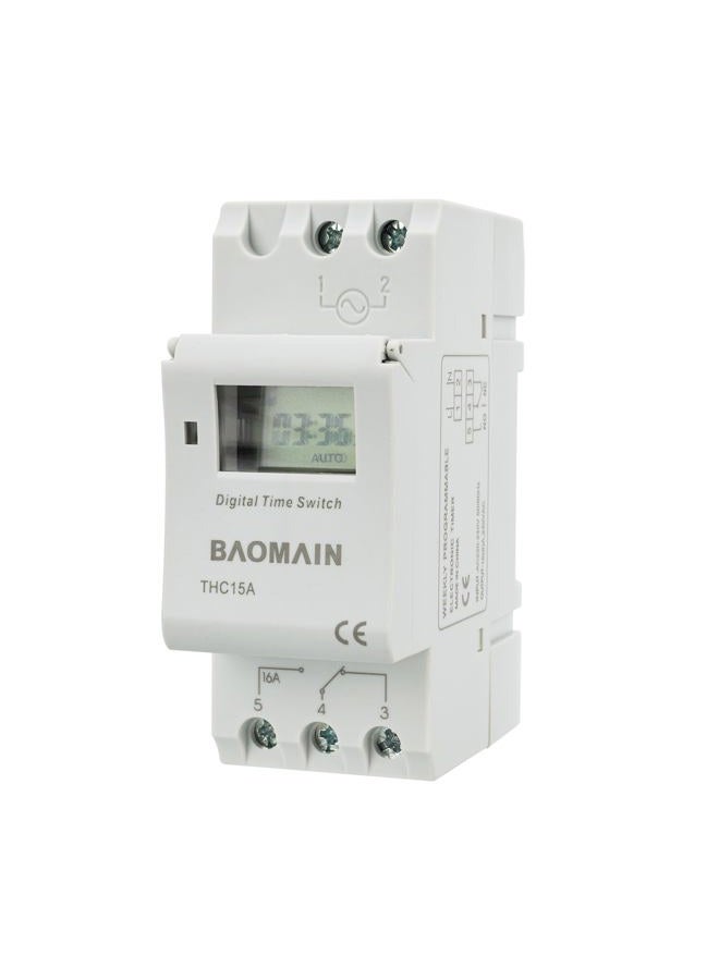 Baomain THC15A AC 220V - 240V Digital LCD Power Programmable Timer Time Switch Relay 16A Amp White - Image 1