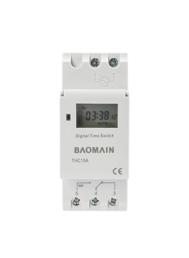 Baomain THC15A AC 220V - 240V Digital LCD Power Programmable Timer Time Switch Relay 16A Amp White - Image 5