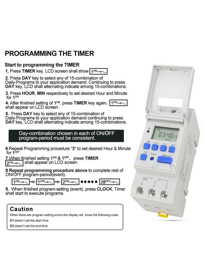 Baomain THC15A AC 220V - 240V Digital LCD Power Programmable Timer Time Switch Relay 16A Amp White - Image 4