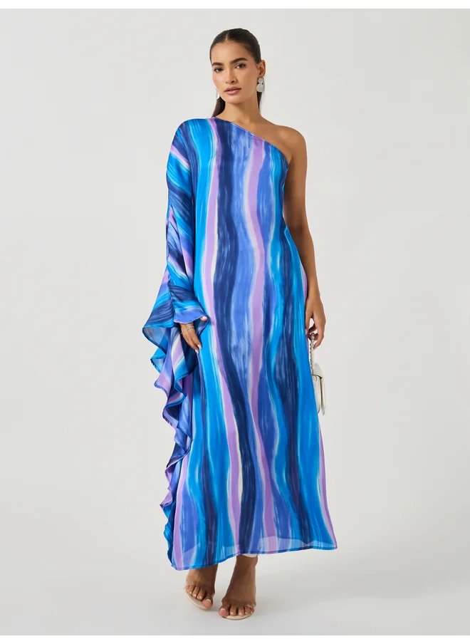 ستايلي Styli Tie and Dye Print One Shoulder Neck Kaftan Maxi Dress