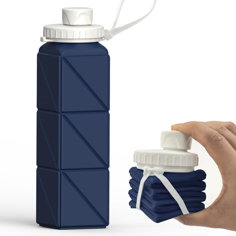 BEAUTAIL Collapsible Water Bottles 20.6oz, Silicone Foldable Portable Travel Water Bottle, BPA-Free, Leakproof Reusable for Traveling Camping Hiking Cycling Yoga Sports Outdoor, 1 Pack (Dark Blue) - Image 1
