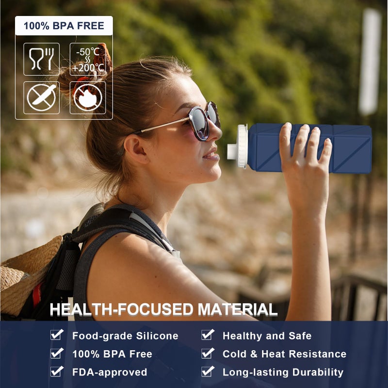 BEAUTAIL Collapsible Water Bottles 20.6oz, Silicone Foldable Portable Travel Water Bottle, BPA-Free, Leakproof Reusable for Traveling Camping Hiking Cycling Yoga Sports Outdoor, 1 Pack (Dark Blue) - Image 2