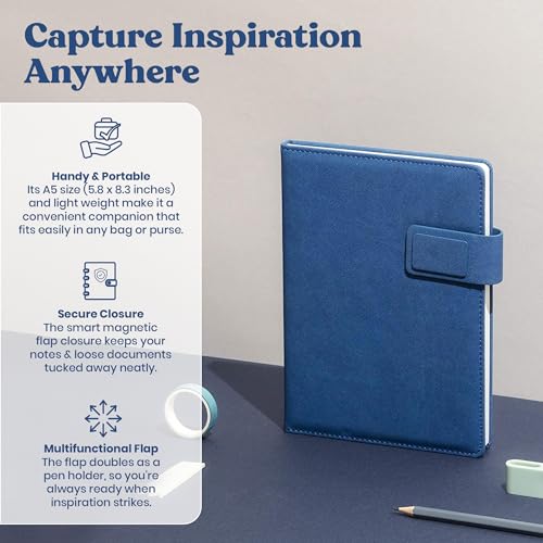 REGAL Premium PU Leather A-5 Office Notebook Diary Journal with Smart Magnetic Flap Closure, 192 pages 80 gsm (Cobalt Blue) - Image 2