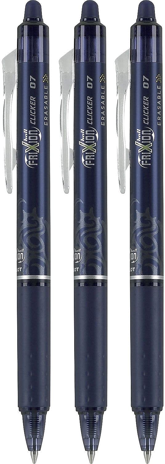 PILOT FriXion Clicker Erasable, Refillable & Retractable Gel Ink Pens, Fine Point, Navy Blue Ink, 3-Pack (31468) - Image 3