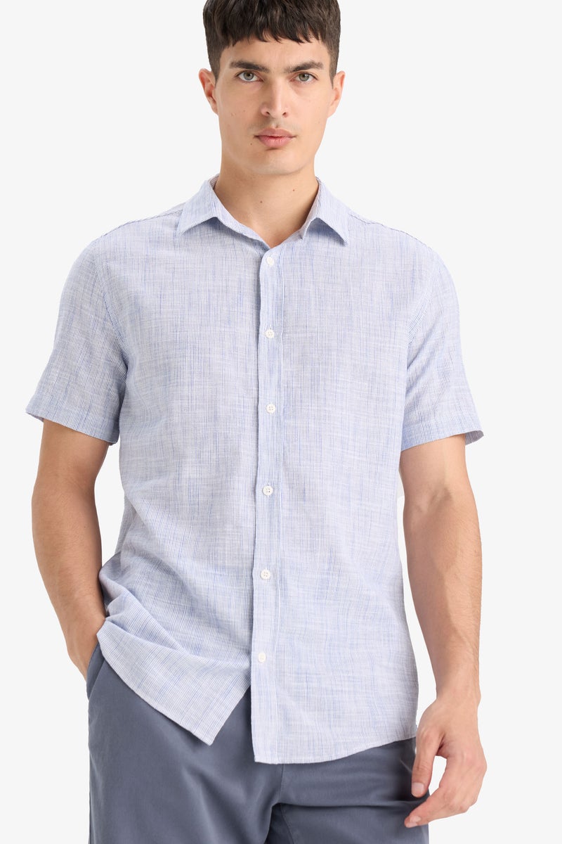 DeFacto Blue Man Cotton Short Sleeve Shirt Casual - Image 1
