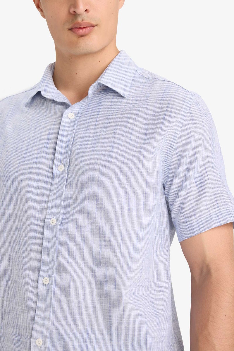 DeFacto Blue Man Cotton Short Sleeve Shirt Casual - Image 5