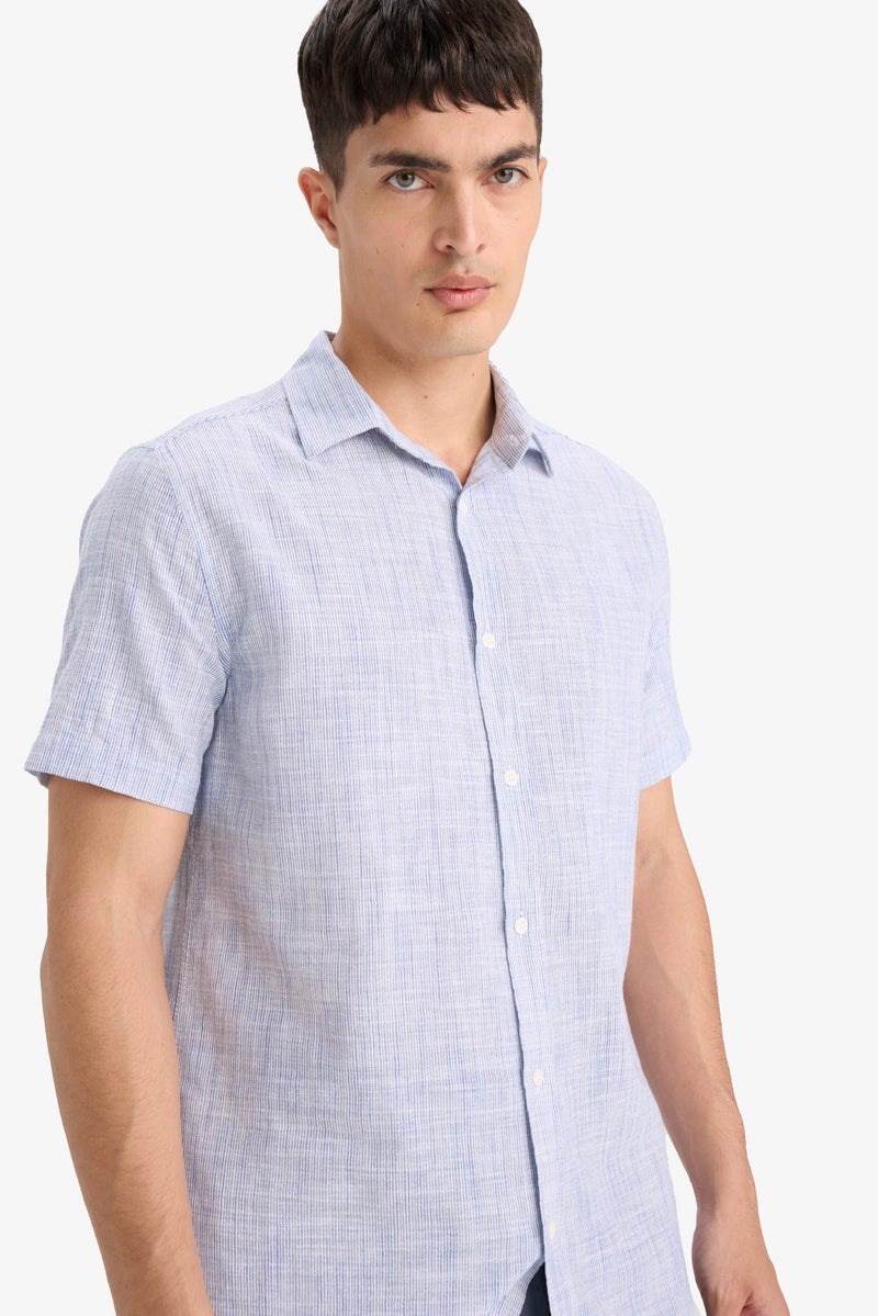 DeFacto Blue Man Cotton Short Sleeve Shirt Casual - Image 4