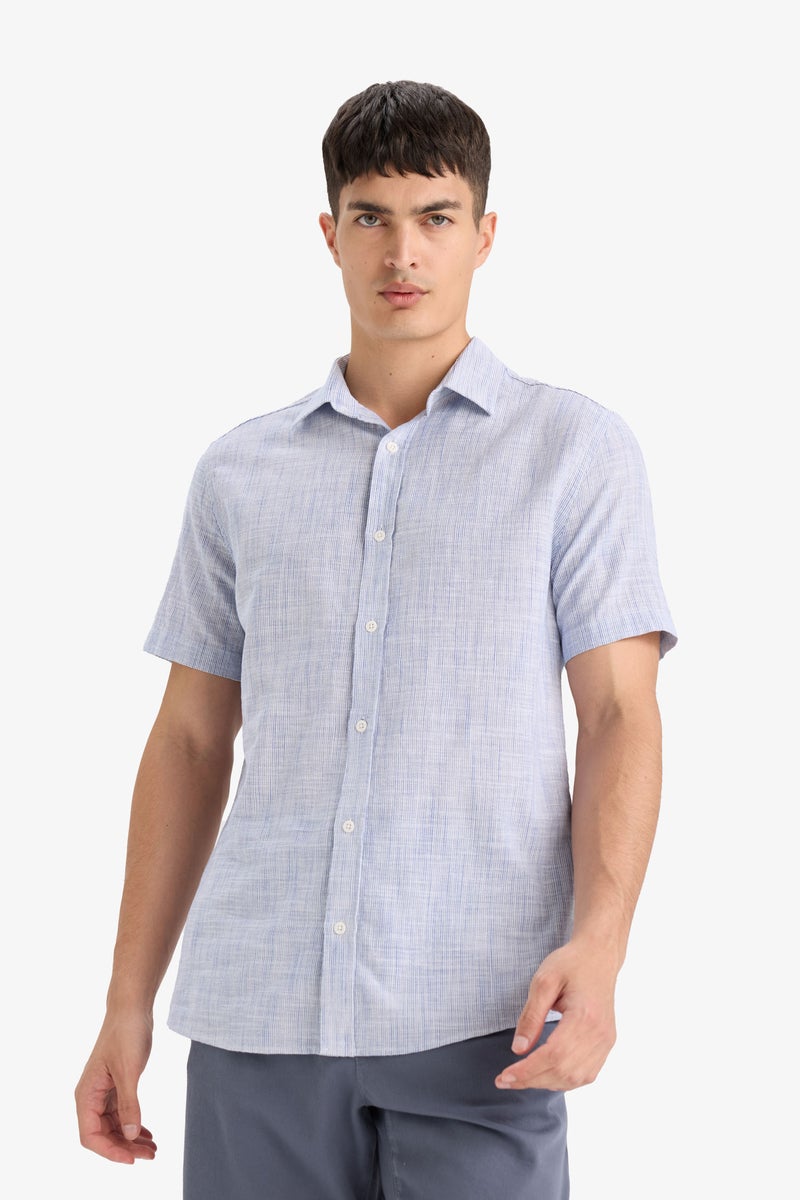 DeFacto Blue Man Cotton Short Sleeve Shirt Casual - Image 3