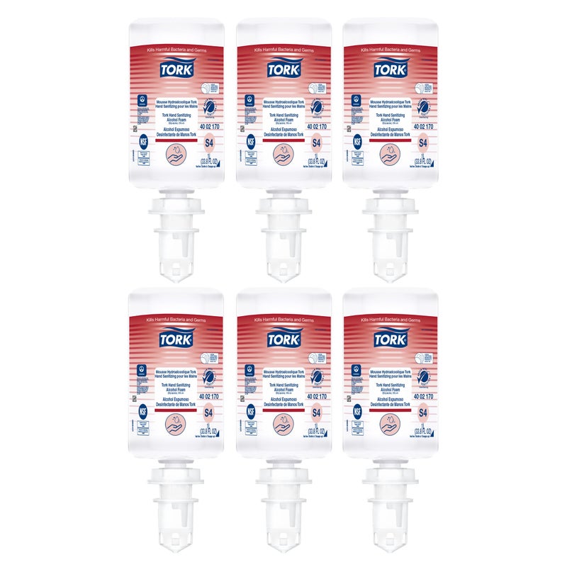 Tork Alcohol Foam Hand Sanitizer S4, 6 x 1L, 400217, 33.82 Fl Oz (Pack of 6) - Image 1