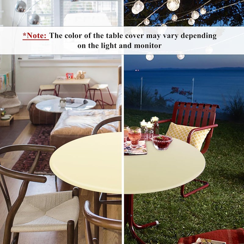 Obstal Fitted Round Table Cloth, Reversible Waterproof Stain Resistant Elastic Stretch Tablecloth, Wipe Clean Table Cover for Outdoor/Indoor Use, Fits Round Tables up to 32" - 36" Diameter, Cream - Image 3