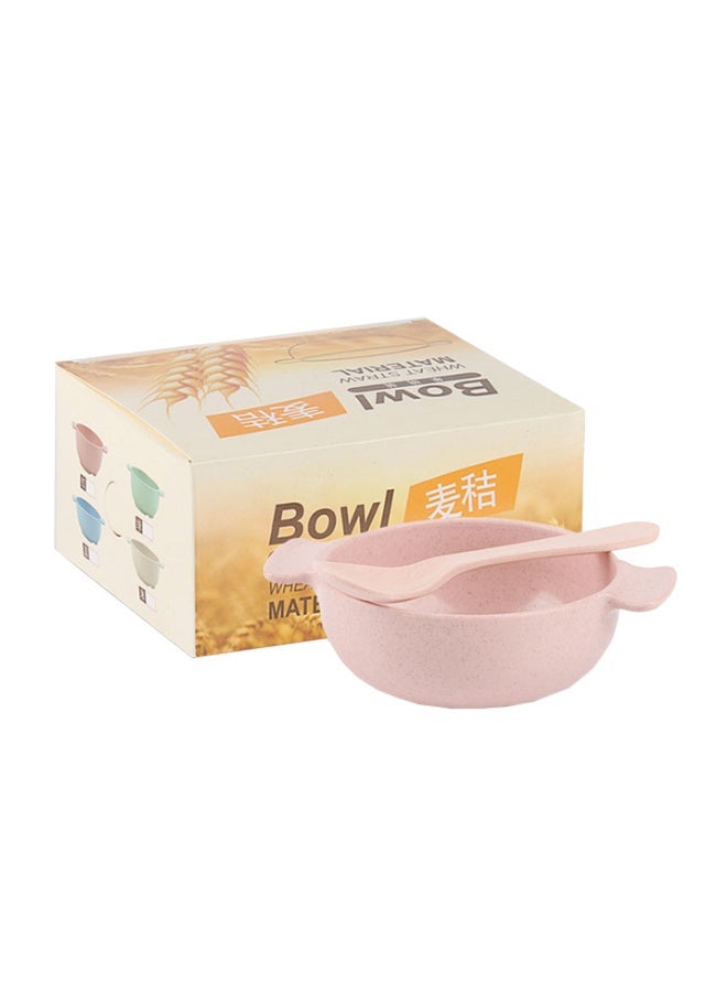 NIBEMINENT 2-Piece Wheat Straw Bowl Spoon Set Pink 14 x 12 6.7cm