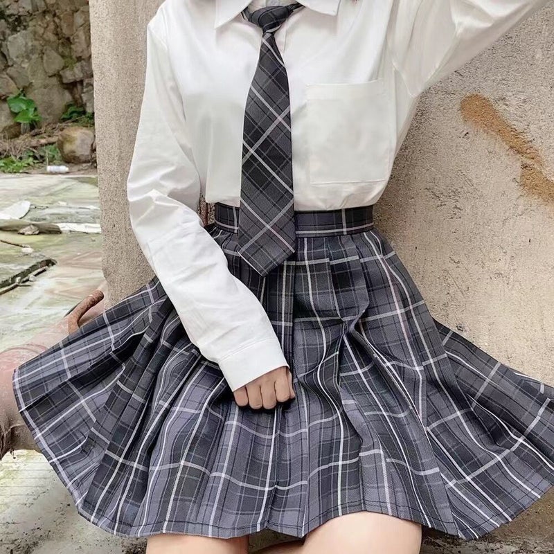 jk Uniform Skirt Genuine Full Set Summer Japanese Style College Style Shirt Pair Skirt Primary School Uniform Pleated Skirt Women White Long Sleeve Shirt