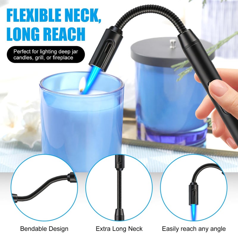 LcFun Torch Lighter Refillable Butane Lighters with Flexible Long Neck and Visible Fuel Window, Windproof Jet Flame Long Matches for Candles Grill Fireplace Kitchen Camping (Butane Not Included) - Image 3