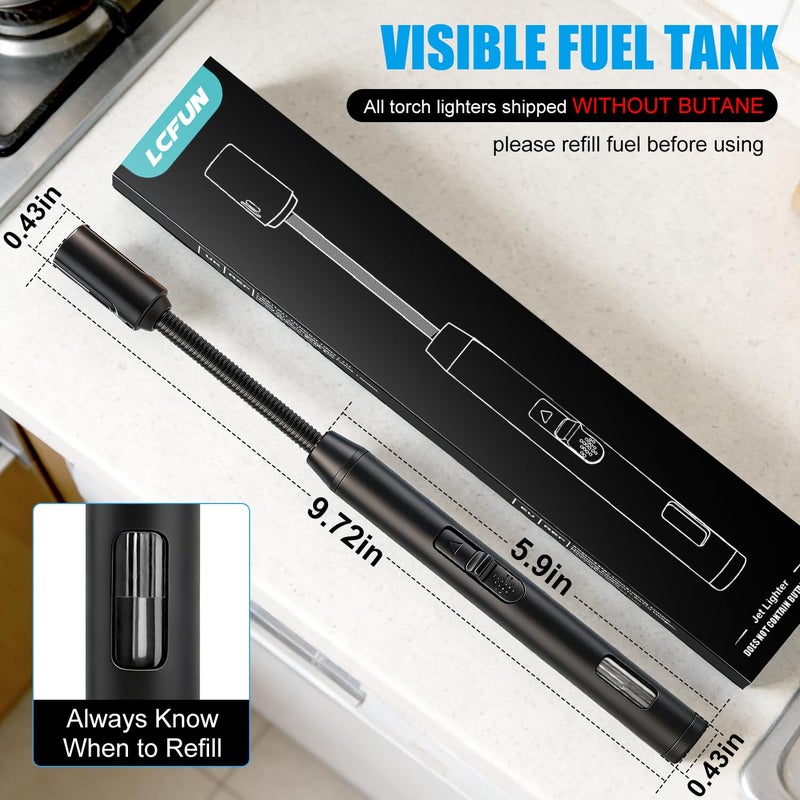 LcFun Torch Lighter Refillable Butane Lighters with Flexible Long Neck and Visible Fuel Window, Windproof Jet Flame Long Matches for Candles Grill Fireplace Kitchen Camping (Butane Not Included) - Image 5