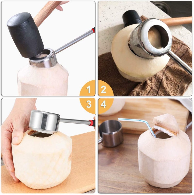 Homava Coconut Opener with Stainless Steel Opener, PVC Handle, Rubber Mallet, Easy to Open Young Coconuts - Image 3
