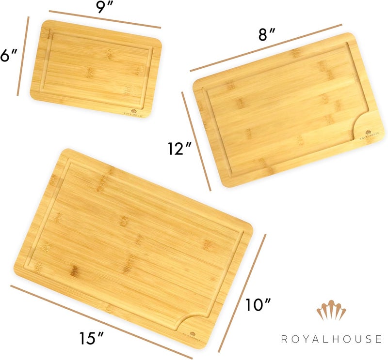 RoyalHouse مجموعة من 3 ألواح تقطيع من الخيزران مع حامل للاستخدام في المطبخ - (أبعاد: 15x10x0.7، 12x8x0.7، 9x6x0.7)، مجموعة ألواح تقطيع خشبية، لوح تقطيع خشبي. - Image 2