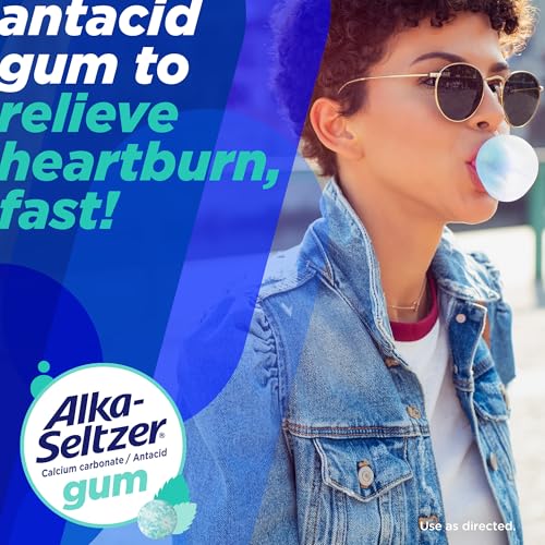 Alka-Seltzer Cool Action Heartburn Relief Gum, Extra Strength Antacid Gum, Acid Indigestion and Upset Stomach Relief, No Chalky Taste, Cool Mint Flavor, 60 Count - Image 2