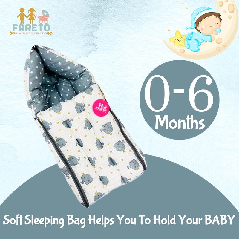 FARETO 3 in 1 Baby Bed, Sleeping Bag & Carry Nest, Cotton Baby Bedding for New Born (0-6 Months) (Gray Elephant) (Lightweight), Pack of 1 - Image 3