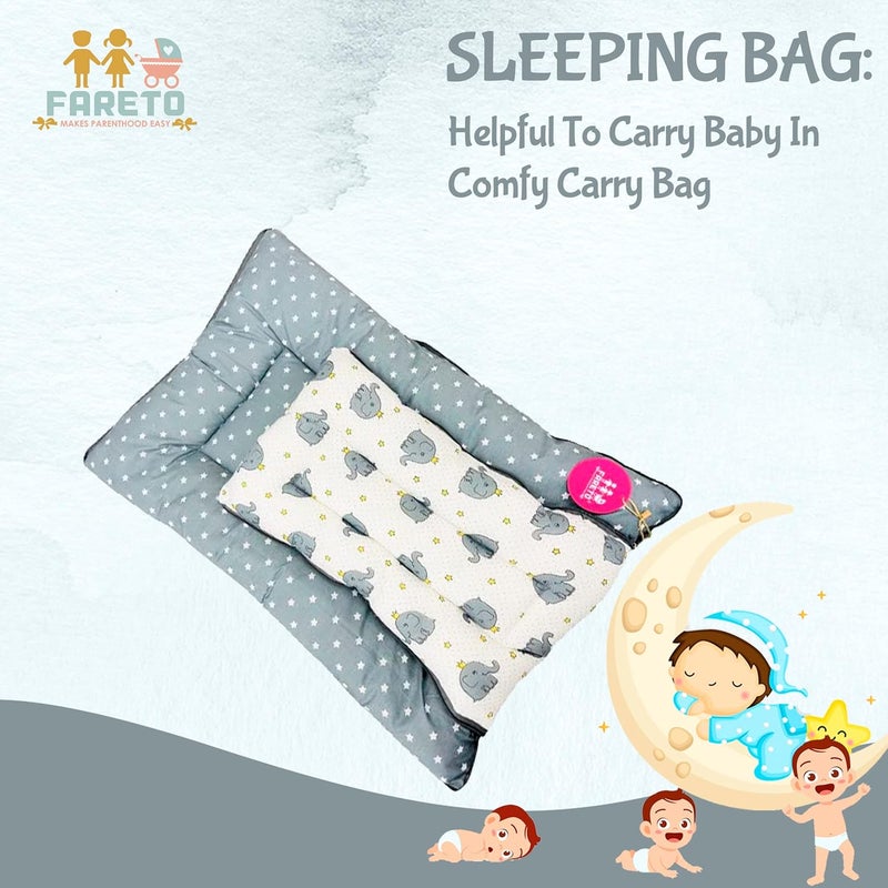 FARETO 3 in 1 Baby Bed, Sleeping Bag & Carry Nest, Cotton Baby Bedding for New Born (0-6 Months) (Gray Elephant) (Lightweight), Pack of 1 - Image 2