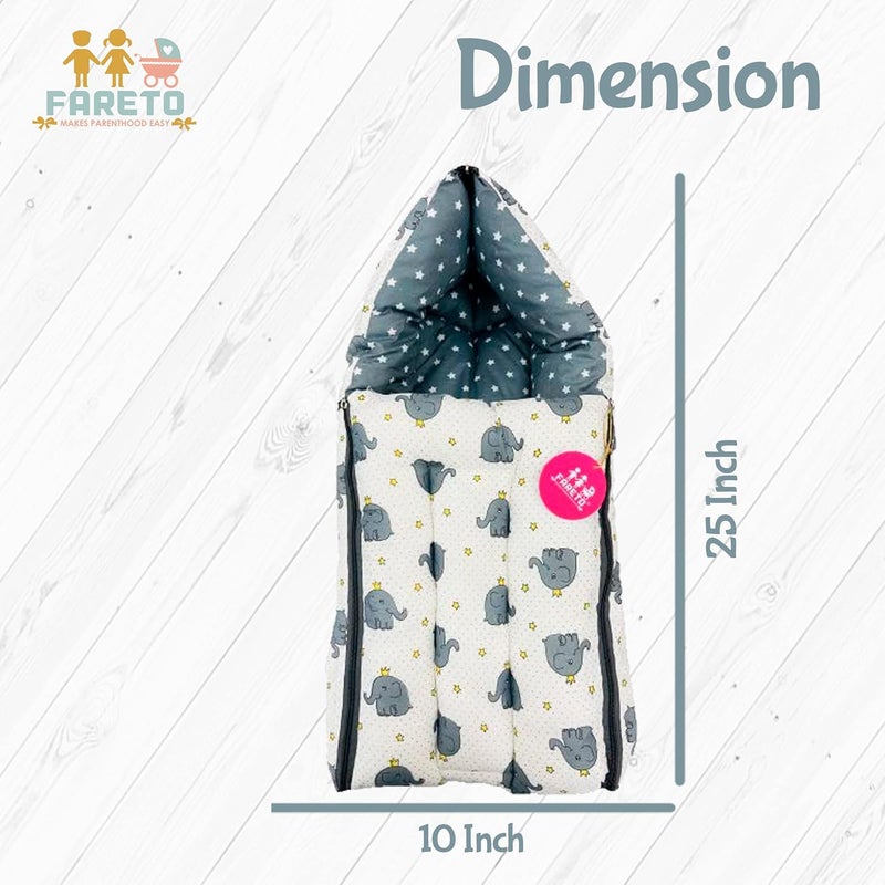 FARETO 3 in 1 Baby Bed, Sleeping Bag & Carry Nest, Cotton Baby Bedding for New Born (0-6 Months) (Gray Elephant) (Lightweight), Pack of 1 - Image 5