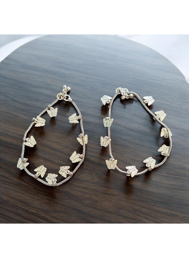 بريتي بريشس خلخال كلاسيكي مطلي بالفضة المؤكسدة للنساء والبنات | مجوهرات تقليدية | ستايل بوهو عصري - Image 2