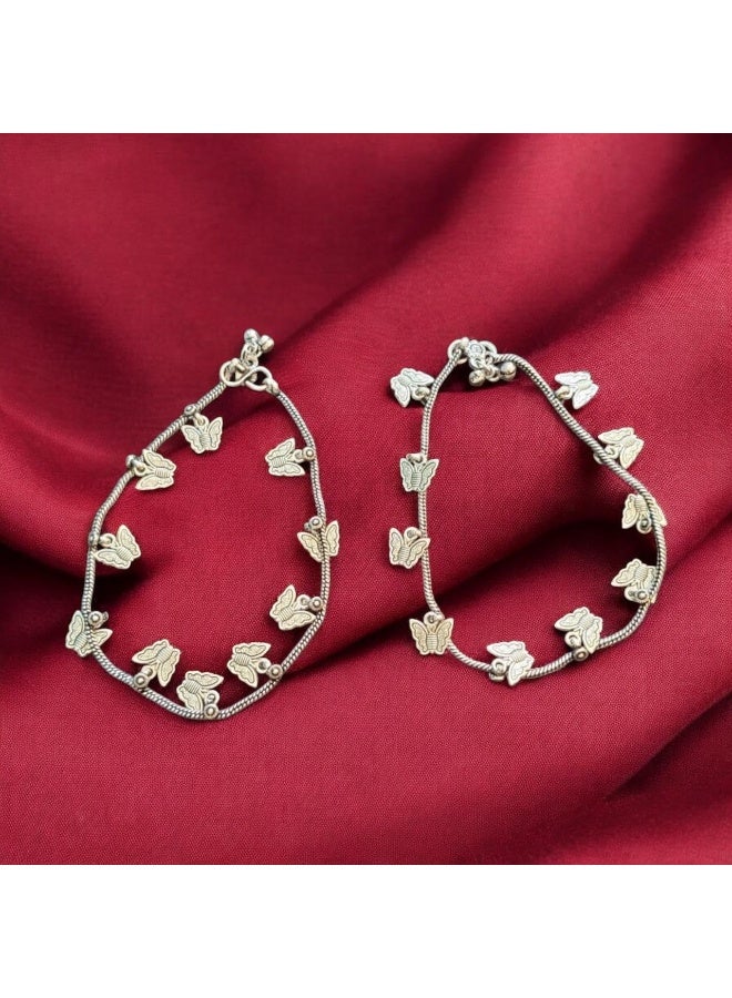 بريتي بريشس خلخال كلاسيكي مطلي بالفضة المؤكسدة للنساء والبنات | مجوهرات تقليدية | ستايل بوهو عصري - Image 3