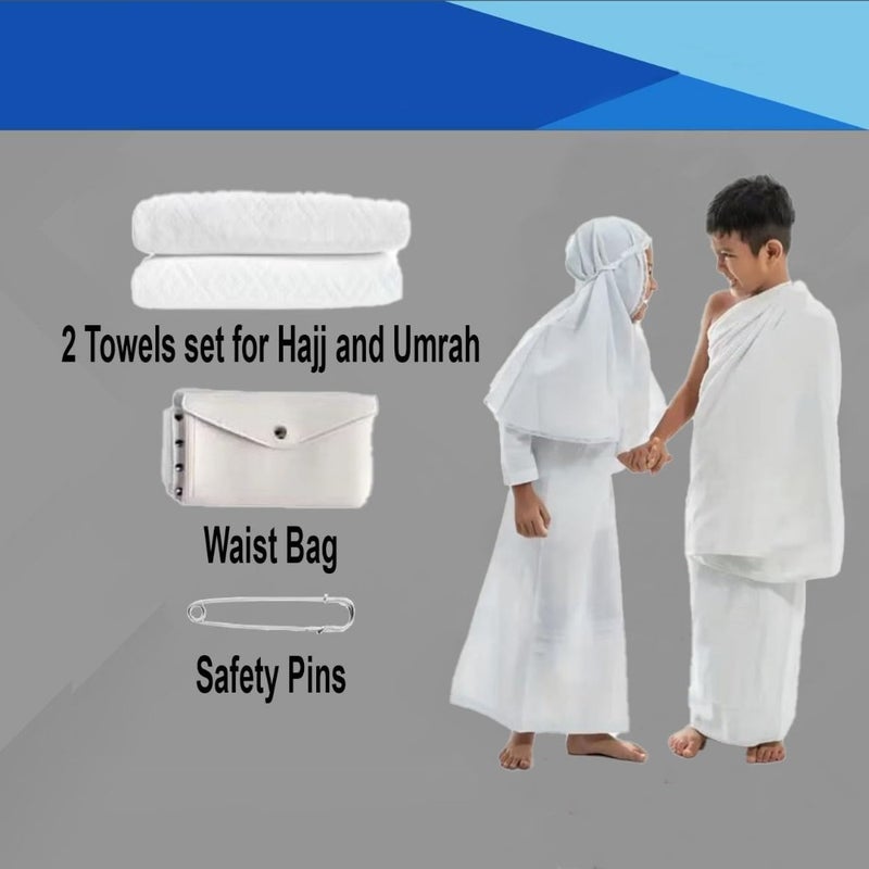 HomeSmart Ihram 2-Piece Set for 's for Hajj and Umrah Pilgrimage Lightweight and Ultra-Soft Sheets, Safety Pins, and Waist Bag Ideal Gift for Hajj Pilgrimage (165 x 75 cm ) - Image 3