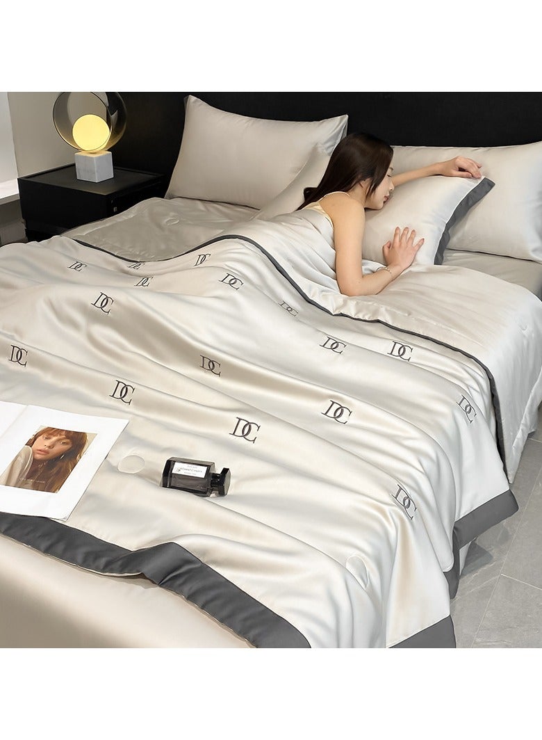 VUCATIN طقم لحاف حرير ثلجي من 4 قطع، لحاف صيفي بسيط من الحرير الجليدي، غطاء لحاف رقيق من الحرير الجليدي، لحاف بارد ومريح وقابل للغسل، بتصميم بسيط من الحرير الجليدي (180×220 سم، رمادي) - Image 1