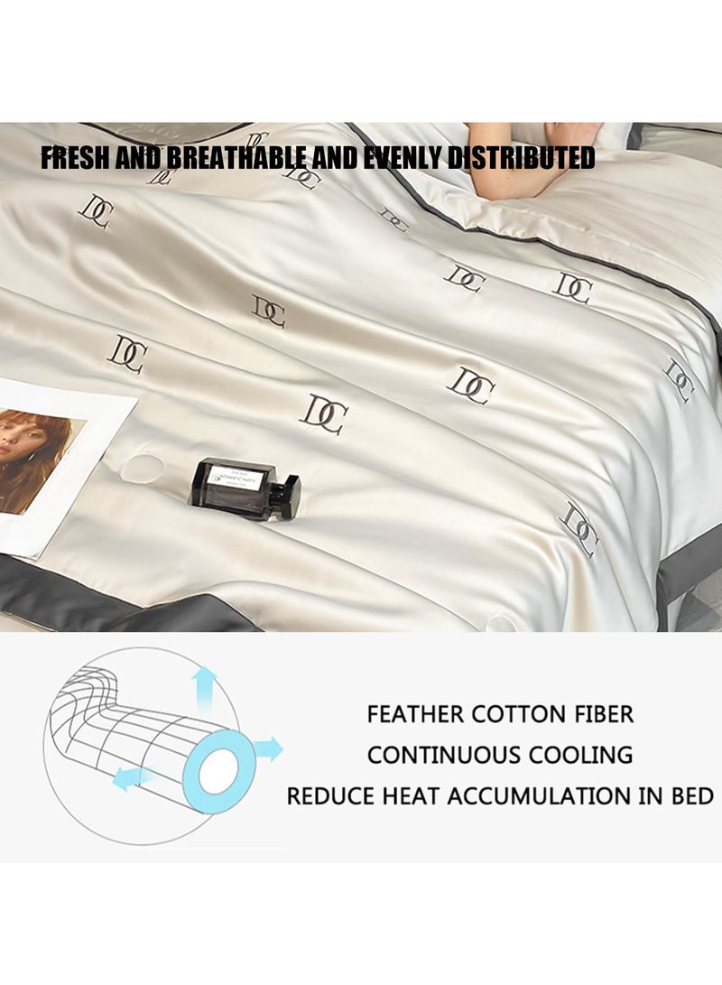 VUCATIN طقم لحاف حرير ثلجي من 4 قطع، لحاف صيفي بسيط من الحرير الجليدي، غطاء لحاف رقيق من الحرير الجليدي، لحاف بارد ومريح وقابل للغسل، بتصميم بسيط من الحرير الجليدي (180×220 سم، رمادي) - Image 2
