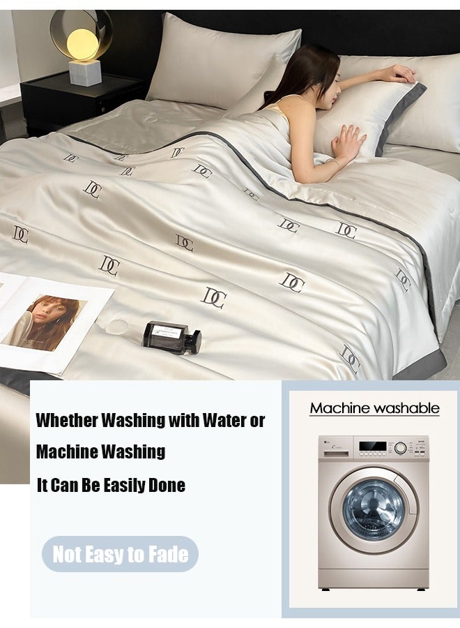 VUCATIN طقم لحاف حرير ثلجي من 4 قطع، لحاف صيفي بسيط من الحرير الجليدي، غطاء لحاف رقيق من الحرير الجليدي، لحاف بارد ومريح وقابل للغسل، بتصميم بسيط من الحرير الجليدي (180×220 سم، رمادي) - Image 5