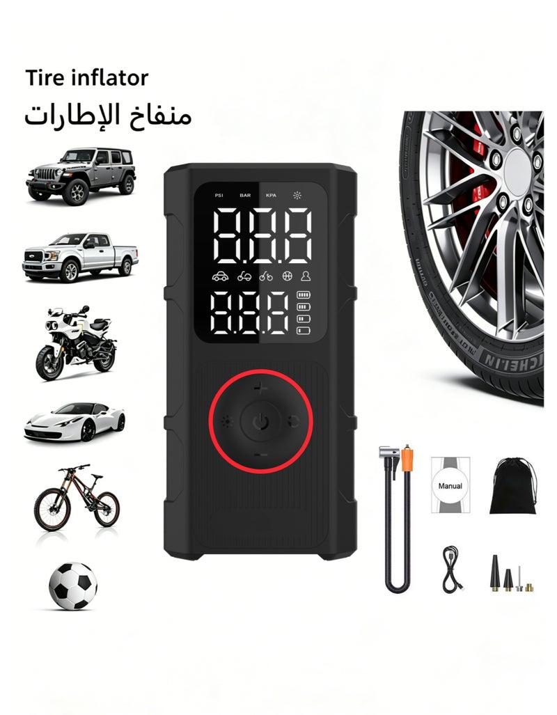 RIBOTON Portable Electric Tire Inflator Car Tyre Air Pump Digital Multi-functional Air Compressor with Auto Stop Tire Pressure Monitoring and LED Light Air Pump for Car Bicycle Motorcycle Ball Air Mattress - Image 1