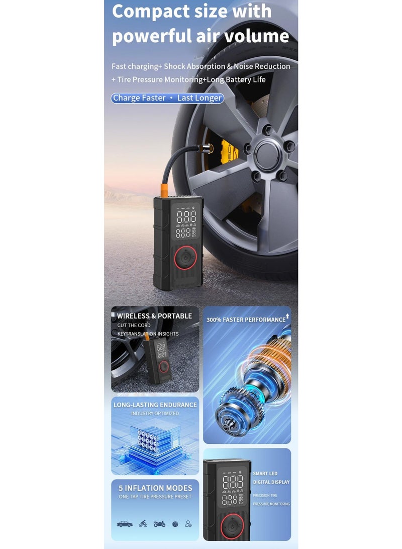 RIBOTON Portable Electric Tire Inflator Car Tyre Air Pump Digital Multi-functional Air Compressor with Auto Stop Tire Pressure Monitoring and LED Light Air Pump for Car Bicycle Motorcycle Ball Air Mattress - Image 2