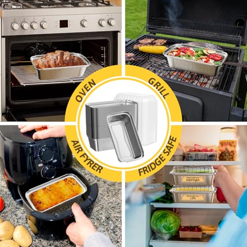 Gyreuni 50 Pack Aluminum Loaf Pans with Lids Stickers and Parchment Paper Sheets,2.4Lb Heavy Duty Aluminum Foil Premium Bread Tins - 8.5" X 4.7" X 2.2" Disposable Baking Pans - Image 4