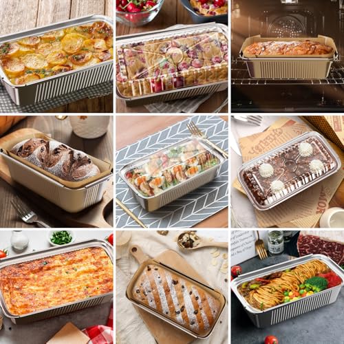 Gyreuni 50 Pack Aluminum Loaf Pans with Lids Stickers and Parchment Paper Sheets,2.4Lb Heavy Duty Aluminum Foil Premium Bread Tins - 8.5" X 4.7" X 2.2" Disposable Baking Pans - Image 5