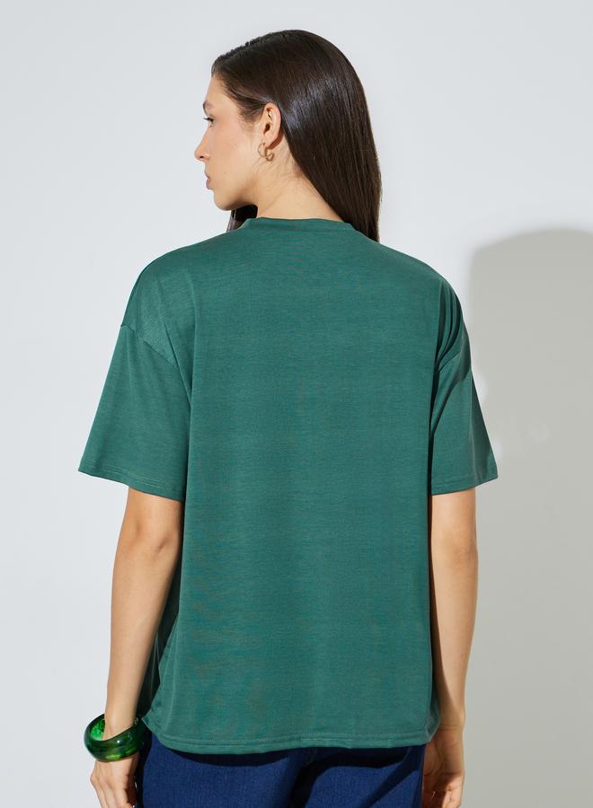 Styli Green Round Neck Oversized T-Shirt - Image 4