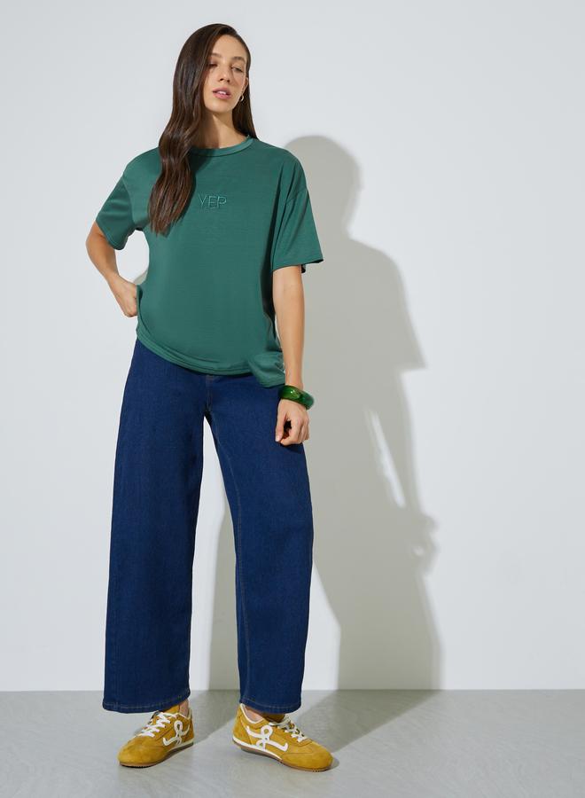 Styli Green Round Neck Oversized T-Shirt - Image 2