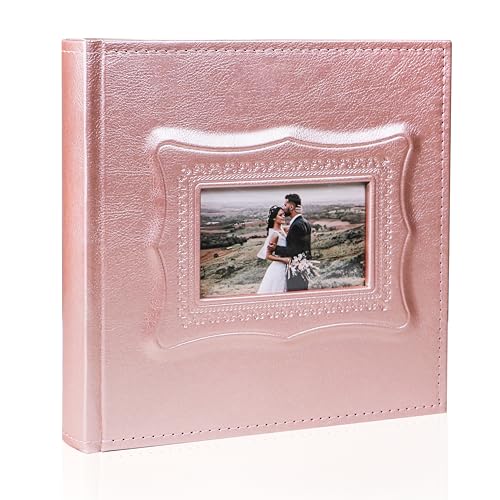 Holoary Photo Album 4x6, 200 Photos PU Leather Vintage Picture Album for Family Wedding Anniversary Baby Vacation (Rose Gold Color) - Image 1