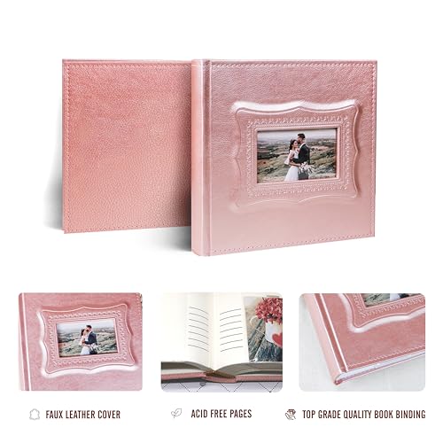 Holoary Photo Album 4x6, 200 Photos PU Leather Vintage Picture Album for Family Wedding Anniversary Baby Vacation (Rose Gold Color) - Image 3