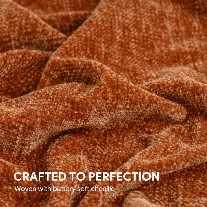 RECYCO Throw Blanket Soft Cozy Chenille Throw Blanket with Fringe Tassel for Couch Sofa Chair Bed Living Room Gift (Rust, 50" x 60") - Image 4