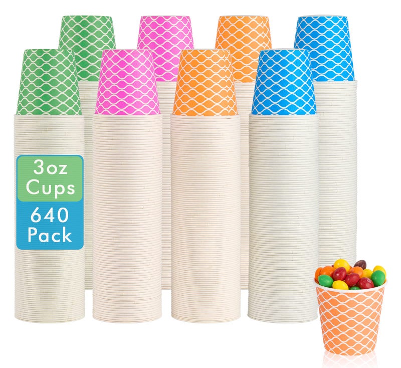 LITOPAK 640 Pack 3 oz Paper Cups Colorful Small Bathroom Cups 3oz Disposable Paper Cups Disposable Drinking Cups and Mini Snack Cups for Home Bathroom Picnic Party and Events