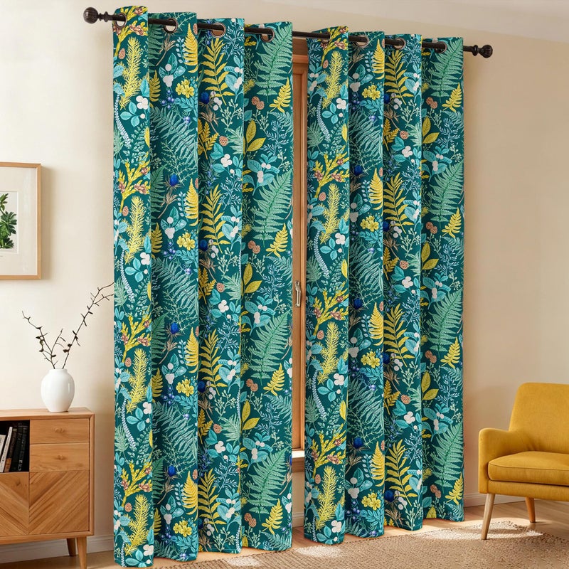 keensoft Botanical 100% Blackout Curtains for Bedroom 84 Inch Length 2 Panels Set Dark Green Plant Floral Black Out Curtains Insulated Grommet Room Darkening Window Drapes for Living Roomï¼Œ52Wx84L - Image 2
