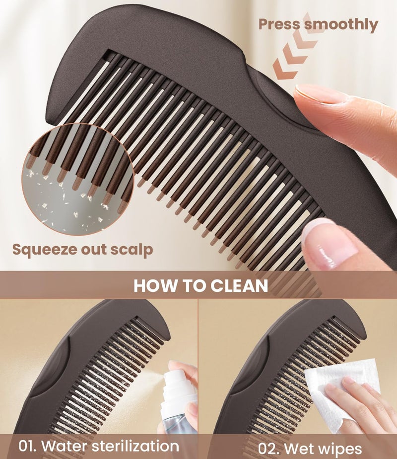 EHBELIF Self-Cleaning Dandruff Comb 2-Pack, Hollow Teeth Button-Release Scalp Detox, Fine Tooth 0.5mm & 2mm for Nits Buildup Removal, Women Men Kids, Stainless Steel Ergonomic Anti-Slip Hair Care Tool - Image 4
