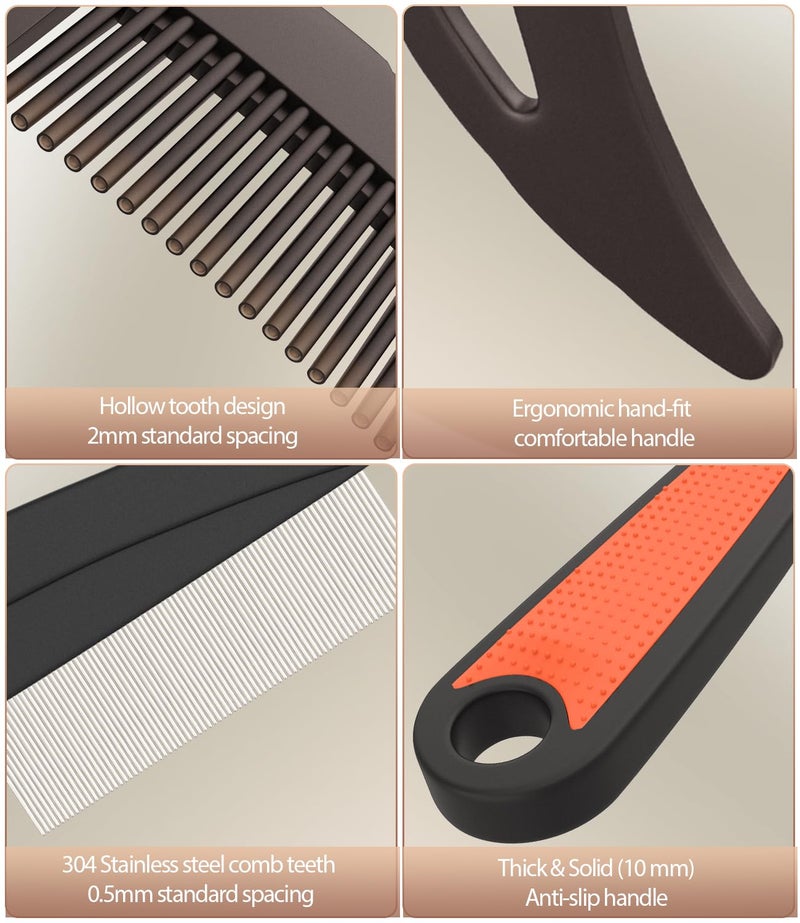 EHBELIF Self-Cleaning Dandruff Comb 2-Pack, Hollow Teeth Button-Release Scalp Detox, Fine Tooth 0.5mm & 2mm for Nits Buildup Removal, Women Men Kids, Stainless Steel Ergonomic Anti-Slip Hair Care Tool - Image 5