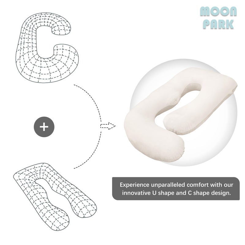 MOON PARK Pregnancy Pillows for Sleeping - U Shaped Full Body Maternity Pillow with Removable Cover - Support for Back, Legs, Belly, Hips - 57 Inch Pregnancy Pillow for Women - Ivory - Image 5